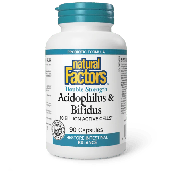 ACIDOPHILUS & BIFIDUS DOUBLE STRENGTH 10BIL 90CAP NATURAL FACTORS