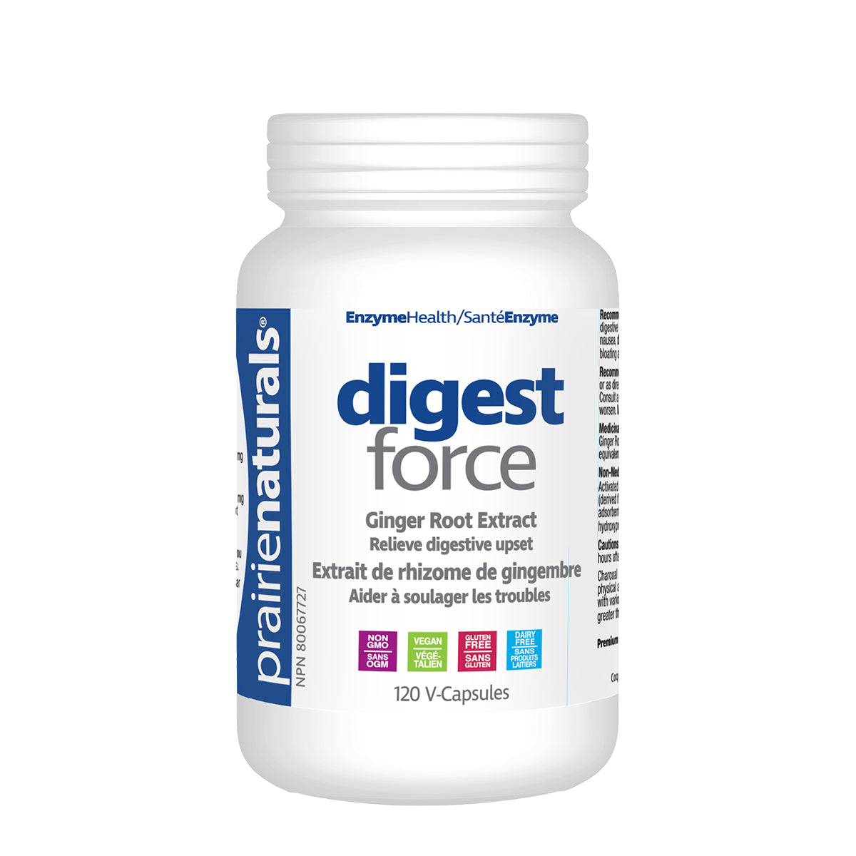 DIGEST-FORCE GINGER & ACTIVATED CHARCOAL 120 CAPS PRAIRIE NATURALS