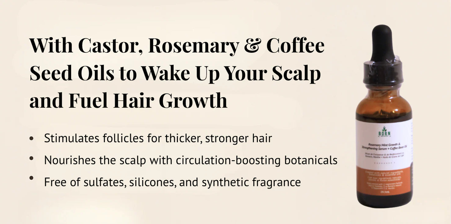 ROSEMARY MINT GROWTH & STRENGTHENING SCALP SERUM + COFFEE OIL 29.5ML BORN NATURALS