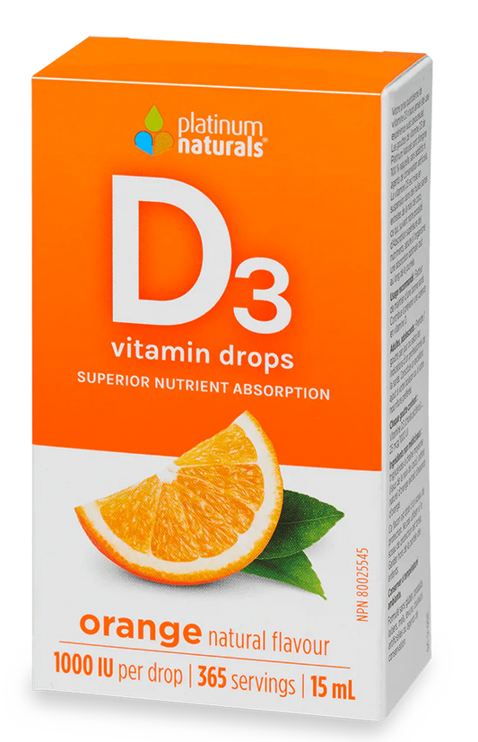 D3 DROPS 2500IU ORANGE 15ML PLATINUM NATURALS