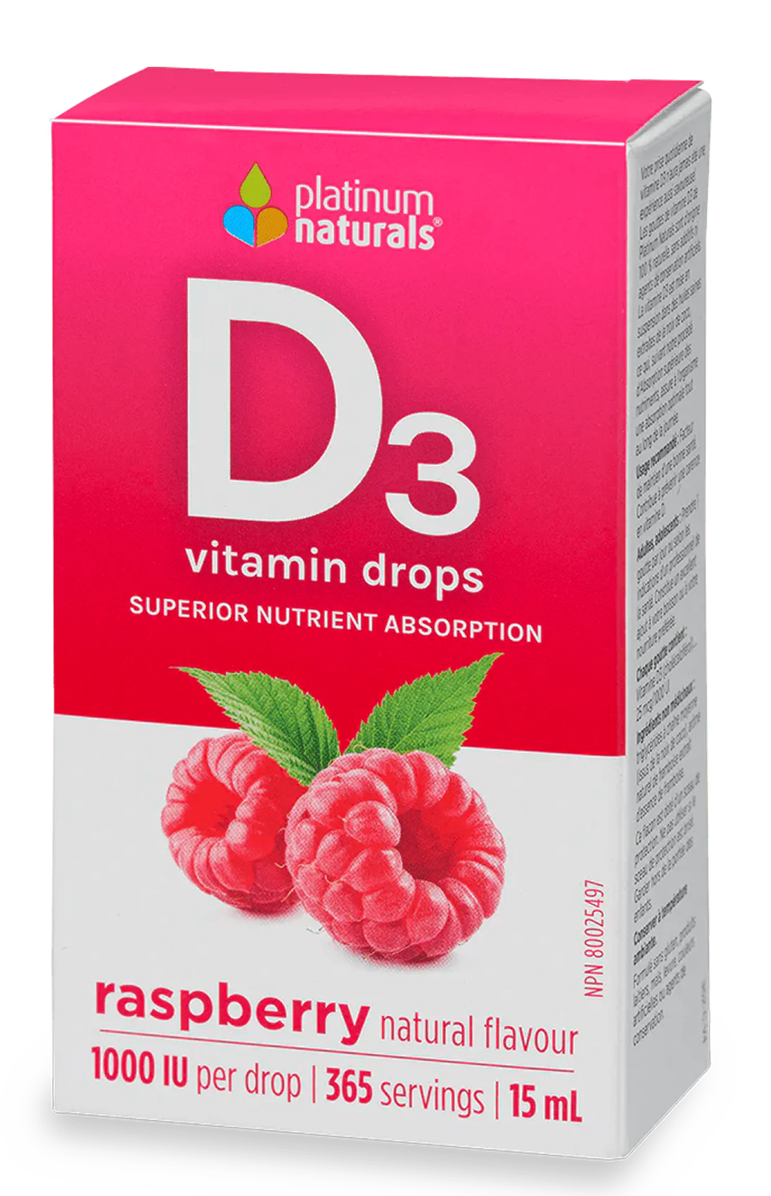 D3 DROPS 2500IU RASPBERRY FLAVOUR 15ML PLATINUM NATURALS