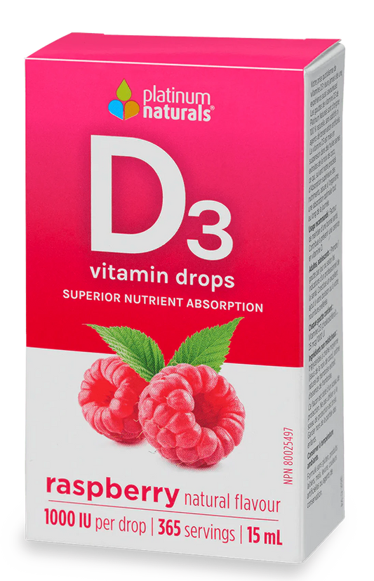 D3 DROPS 2500IU RASPBERRY FLAVOUR  15ML PLATINUM NATURALS