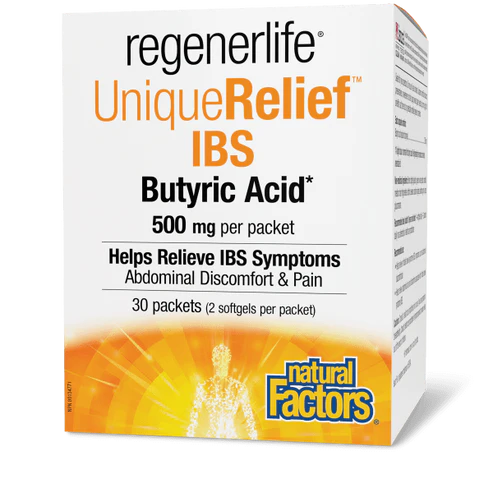 UNIQUE RELIEF IBS BUTYRIC ACID 500MG 30PK REGENRLIFE NATURAL FACTORS
