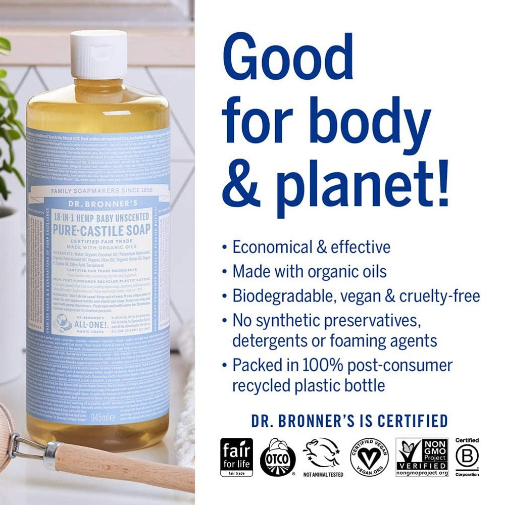 CASTILE SOAP BABY UNSCENTED 944ML DR. BRONNER'S