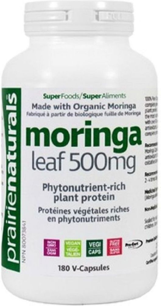MORINGA LEAF 500MG 180 V-CAPS PRAIRIE NATURALS