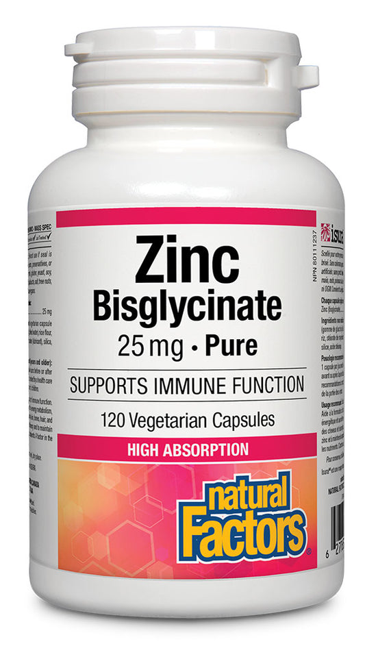 ZINC BISGLYCINATE 25MG 120CAP NATURAL FACTORS