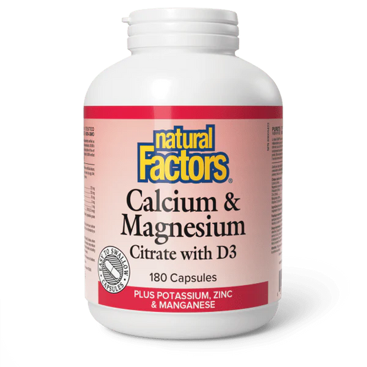 CALCIUM & MAGNESIUM CITRATE 1:1 WITH D3 180CAP NATURAL FACTORS
