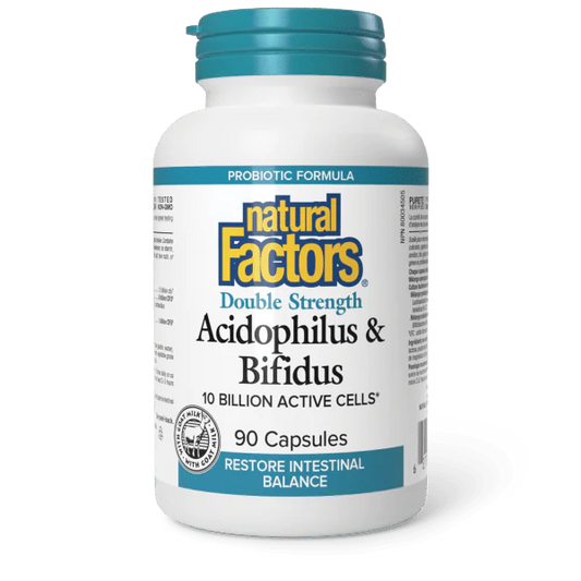 ACIDOPHILUS & BIFIDUS DOUBLE STRENGTH 10BIL 90CAP NATURAL FACTORS