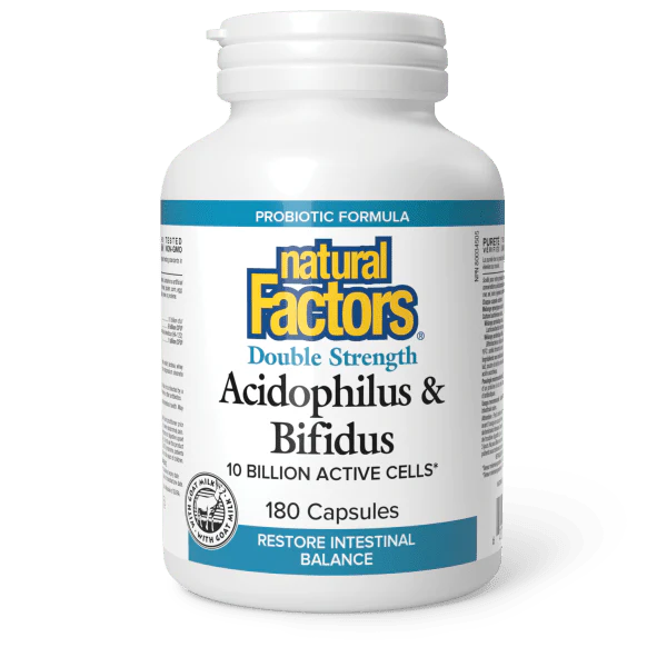ACIDOPHILUS & BIFIDUS DOUBLE STRENGTH 10BIL 180CAP NATURAL FACTORS