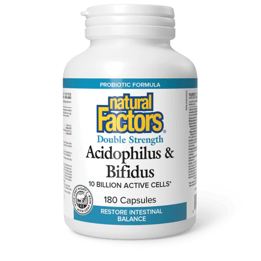 ACIDOPHILUS & BIFIDUS DOUBLE STRENGTH 10BIL 180CAP NATURAL FACTORS