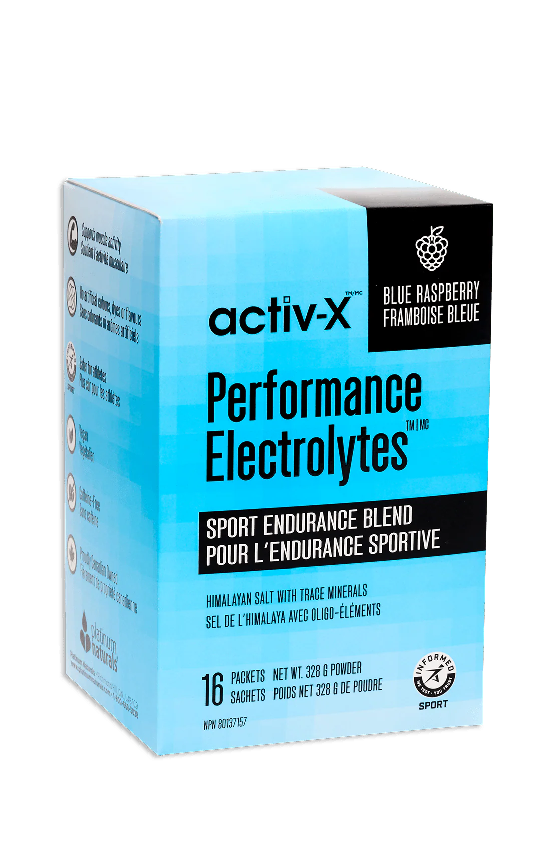 ACTIV-X PERFORMANCE ELECTROLYTES BLUE RASPBERRY 16 PACKETS PLATINUM NATURALS