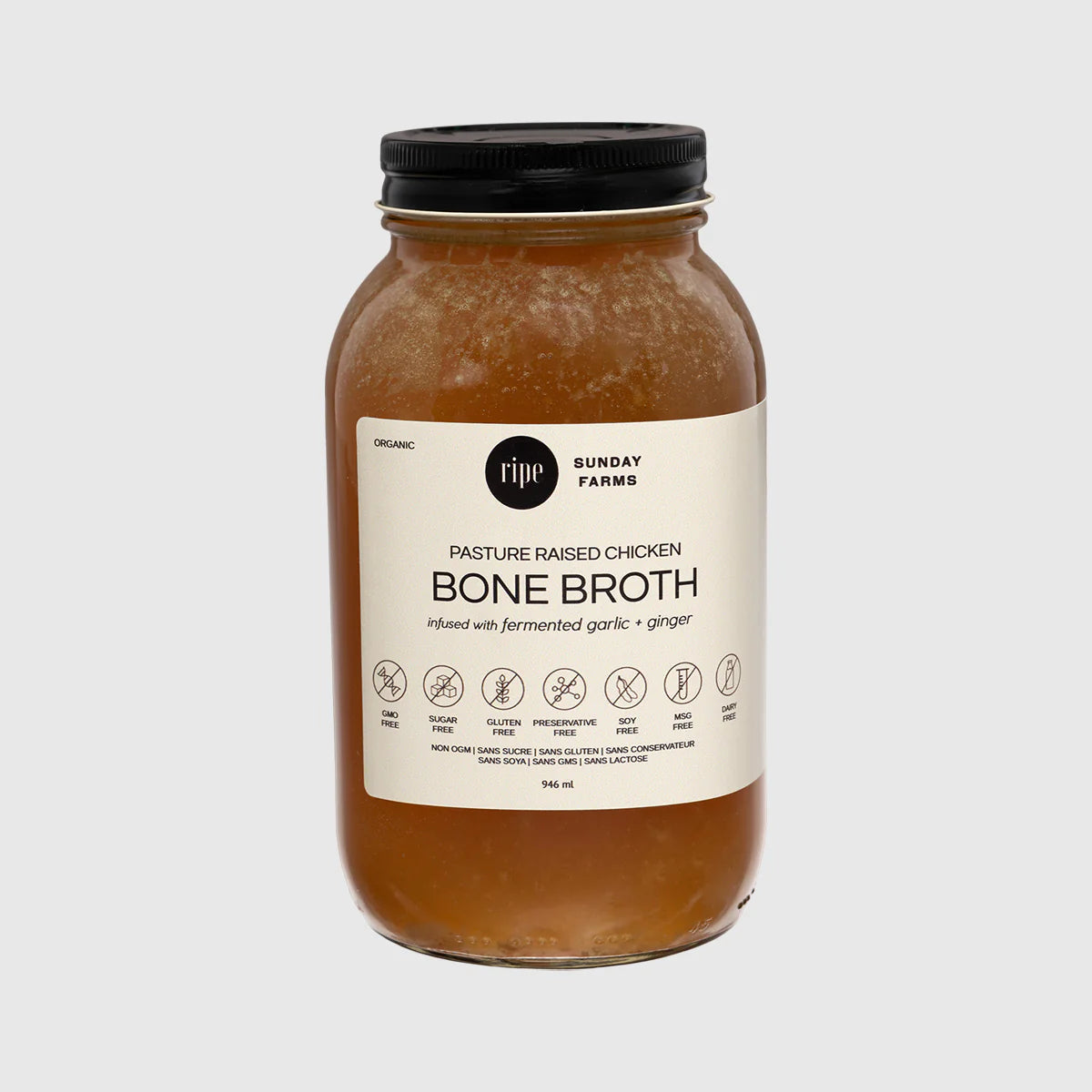 BONE BROTH CHICKEN GARLIC/GINGER 946ML RIPE