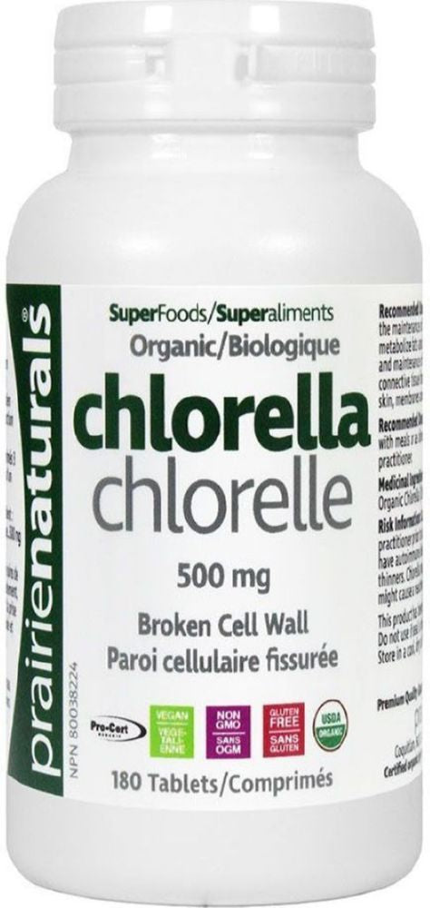 CHLORELLA ORGANIC 500MG 180 TABS PRAIRIE NATURALS