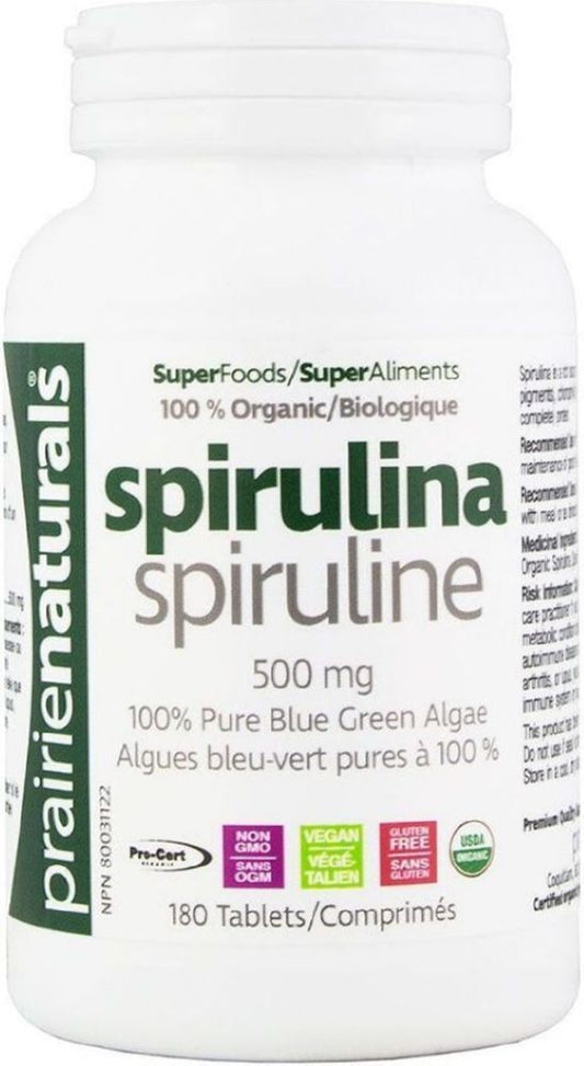 PRAIRIE NATURALS Organic Spirulina (500 mg - 180 tabs)