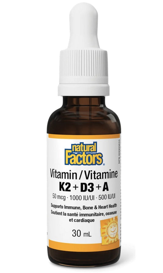 NATURAL FACTORS Vitamin K2+D3+A (50 mcg / 1000 IU / 500 IU / 30 ml)