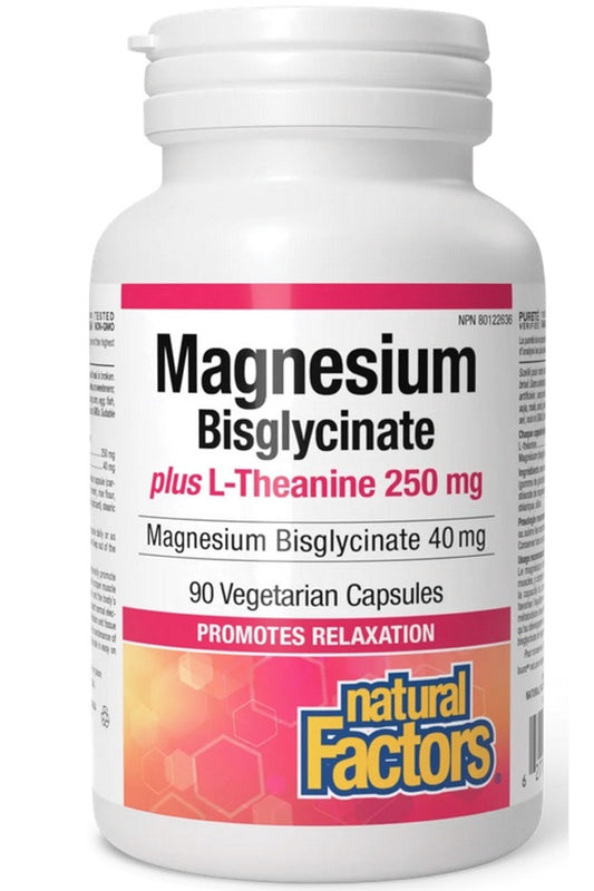 NATURAL FACTORS Magnesium Bisglycinate plus L-Theanine 250 mg (90 vcaps)