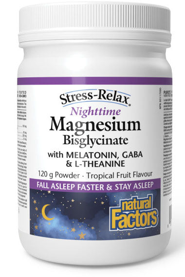 NATURAL FACTORS Nighttime Magnesium Bisglycinate (Tropical Fruit - 120 gr)